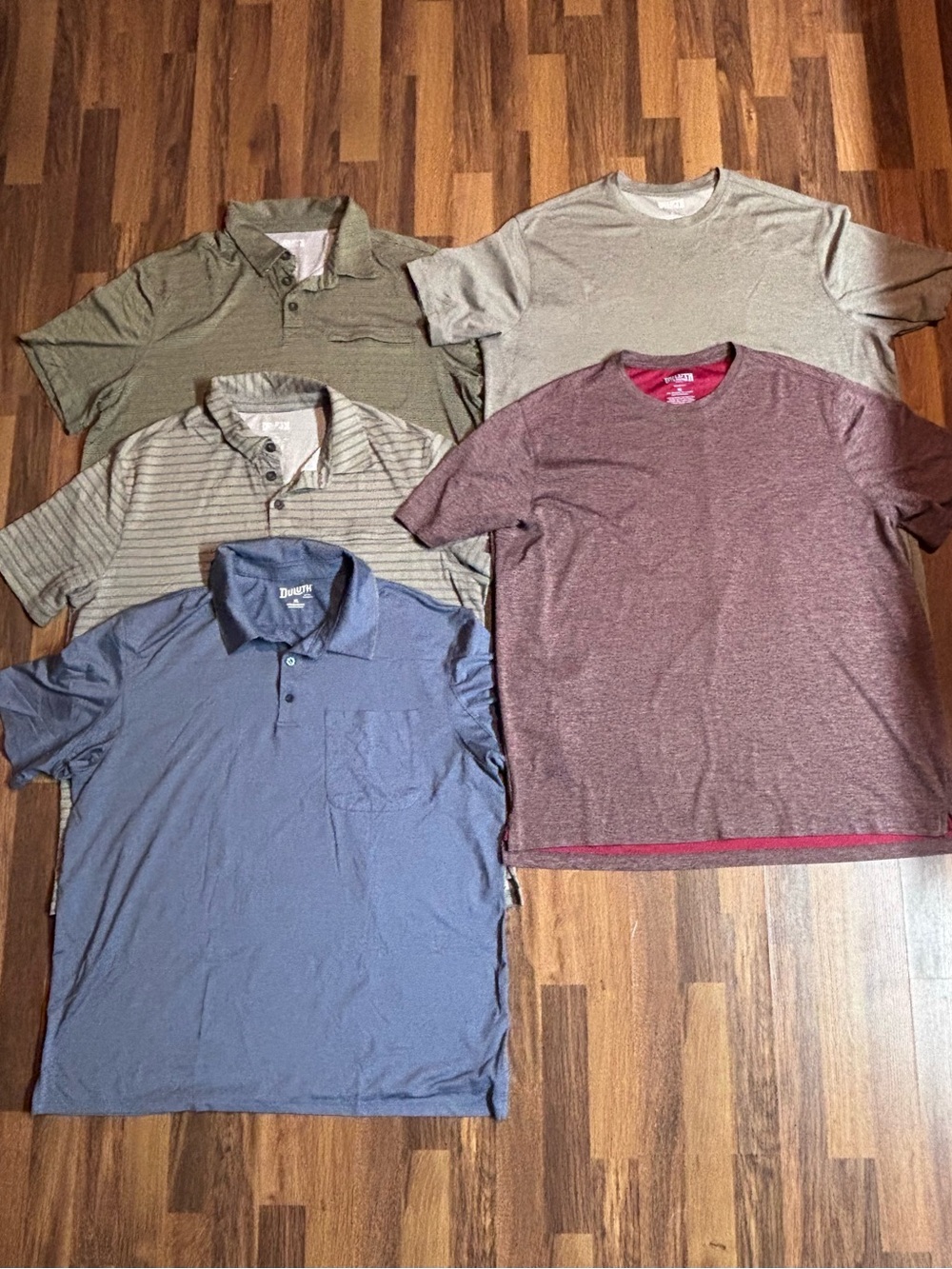 Duluth Men’s XL Shirts Standard & Relaxed For Set Of 5 (3 Polos, 2 T-shirts)